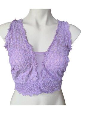 Aerie Bralette Women's XXL Lavender Lace Adj. Straps Back Closure Plus Extender